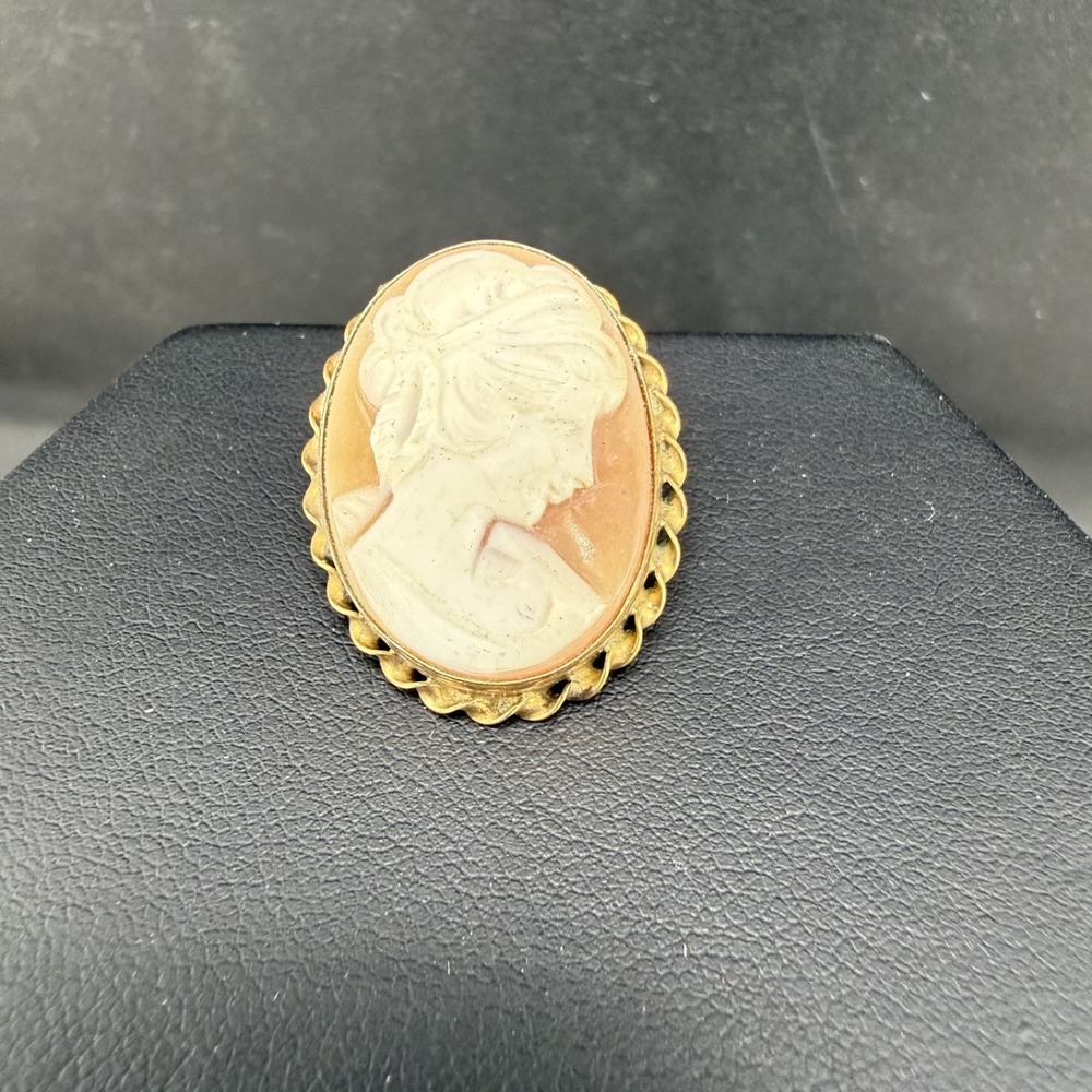 Vintage Shell Cameo Brooch With Pendant Bale